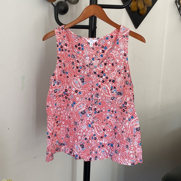 Time And Tru Womens Blouse Multicolor Paisley Sleeveless V Neck S 4-6 New - Picture 1 of 5